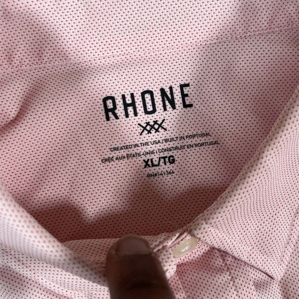 Rhone Commuter Dress Shirt Sz XL Pink Micro Check Performance Stretch Button Up